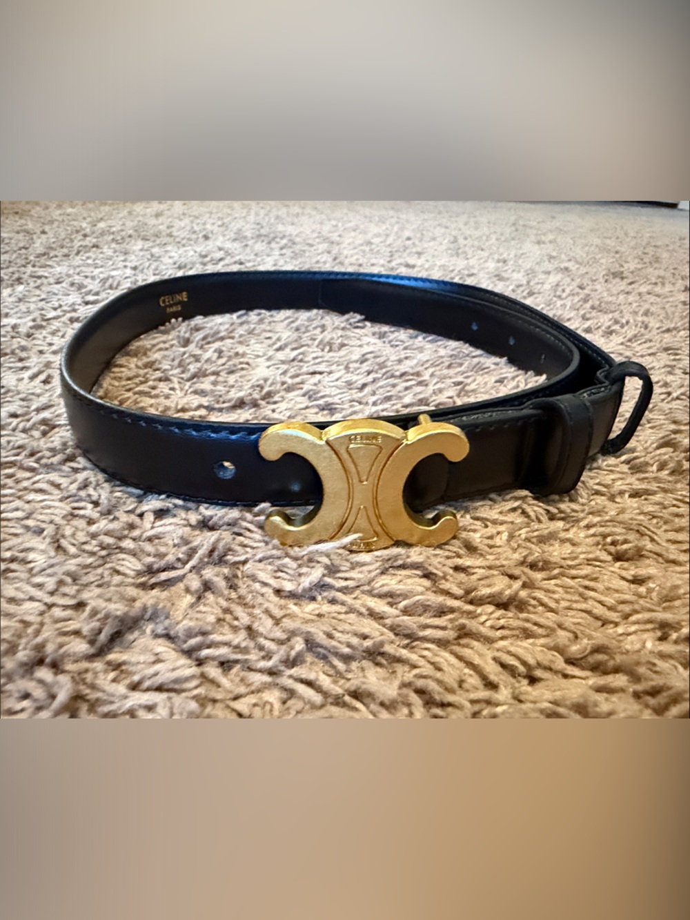 Celine Black Leather Belt with Gold Double C Buckle